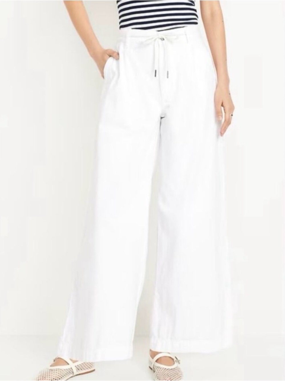 Old Navy Women’s White Wide-Leg Drawcord Pants NWT